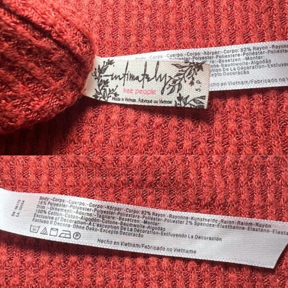 INTIMATELY FREE PEOPLE Burnt Orange Waffle Knit Turtleneck Bodysuit Size S - Picture 7 of 9